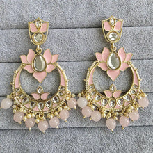 Light Pink Kundan Chandbali Earrings Indian Earrings pearl Earring Pakistani Earrings Statement Earrings Long chandelier Indian wedding