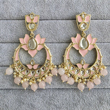 Light Pink Kundan Chandbali Earrings Indian Earrings pearl Earring Pakistani Earrings Statement Earrings Long chandelier Indian wedding