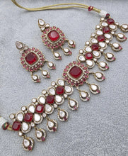 Ruby Red Victorian Moissanite Polki Kundan Choker necklace, Sabyasachi Designer necklace, Bollywood, Indian, Pakistani Jewelry for Wedding