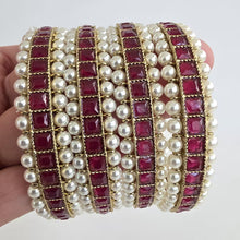 Set of 4 Ruby bangles Antique Polki Kundan Bangle 4Pc Indian bangles Punjabi Pakistani Bridal bangles for Wedding Jewelry, Ruby Pearl bangle