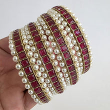Set of 4 Ruby bangles Antique Polki Kundan Bangle 4Pc Indian bangles Punjabi Pakistani Bridal bangles for Wedding Jewelry, Ruby Pearl bangle