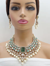 Mint Bridal Mossinate Polki Victorian Necklace, Sabyasachi Necklace, Wedding necklace, Semi Precious Jewelry, Bollywood Celebrity Necklace