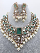 Mint Bridal Mossinate Polki Victorian Necklace, Sabyasachi Necklace, Wedding necklace, Semi Precious Jewelry, Bollywood Celebrity Necklace