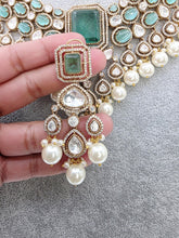 Mint Bridal Mossinate Polki Victorian Necklace, Sabyasachi Necklace, Wedding necklace, Semi Precious Jewelry, Bollywood Celebrity Necklace