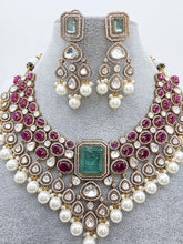 Ruby Bridal Mossinate Polki Victorian Necklace, Sabyasachi Necklace, Wedding necklace, Semi Precious Jewelry, Bollywood Celebrity Necklace