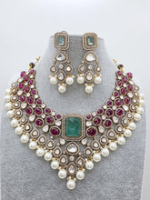 Ruby Bridal Mossinate Polki Victorian Necklace, Sabyasachi Necklace, Wedding necklace, Semi Precious Jewelry, Bollywood Celebrity Necklace