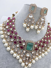 Ruby Bridal Mossinate Polki Victorian Necklace, Sabyasachi Necklace, Wedding necklace, Semi Precious Jewelry, Bollywood Celebrity Necklace