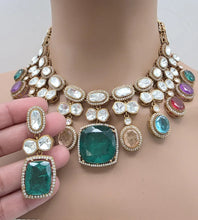 Multi Victorian Moissanite polki Doublet Stone Necklace, Sabyasachi Necklace, Statement Necklace, Semi Precious Designer necklace, Bridal