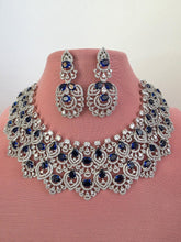 Sapphire Silver Cz American Diamond necklace/Diamond/CZ Stones Necklace Set/Elegant/Unique Jewelry/Bollywood/Indian Wedding/Bridal