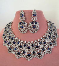 Sapphire Silver Cz American Diamond necklace/Diamond/CZ Stones Necklace Set/Elegant/Unique Jewelry/Bollywood/Indian Wedding/Bridal