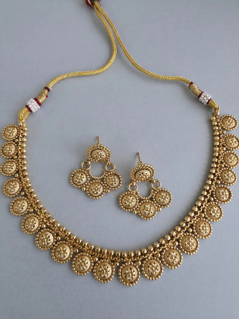 Antique Gold Delicate Necklace/South Indian Jewelry/Temple Jewelry/Guttapusalu Necklace/Wedding necklace/Bridal necklace/Indian necklace