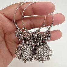 German Silver Hoop Earrings/Oxidized Earrings/Antique Silver/Silver Look Alike/Lightweight/Tribal/Afghani/Indian Jewelry/Height = 74 mm