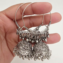 German Silver Hoop Earrings/Oxidized Earrings/Antique Silver/Silver Look Alike/Lightweight/Tribal/Afghani/Indian Jewelry/Height = 74 mm