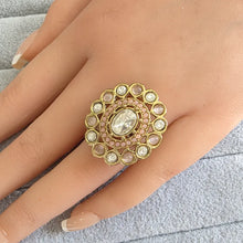 Kundan Dull Gold Polki Ring/Adjustable Ring/Indian Ring/ Pakistani Jewelry/ Indian Jewelry/Bollywood Jewelry/Indian Wedding jewelry