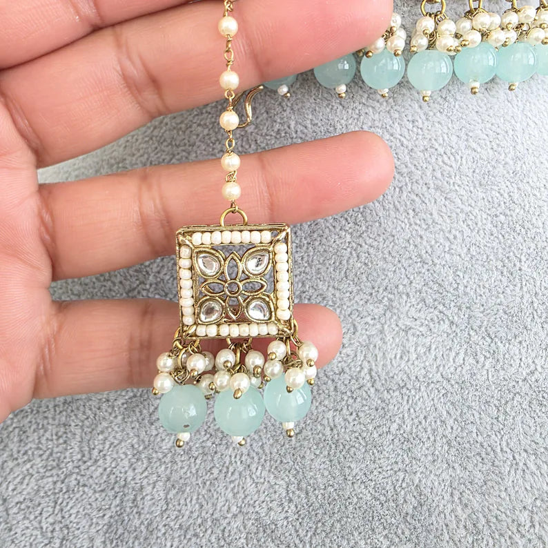 Aqua Blue Kundan Necklace Set/ Kundan Choker/ Bollywood Jewelry/ Indian jewelry/ Pakistani necklace/ punjabi/bridal necklace/indian wedding