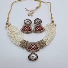 Ruby Pearl Antique Polki Kundan Choker Necklace set, Indian jewelry, Pakistani necklace, Punjabi necklace, bridal, Indian wedding