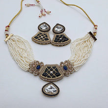 Blue Pearl Antique Polki Kundan Choker Necklace set, Indian jewelry, Pakistani necklace, Punjabi necklace, bridal, Indian wedding