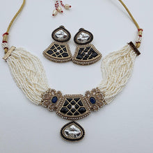 Blue Pearl Antique Polki Kundan Choker Necklace set, Indian jewelry, Pakistani necklace, Punjabi necklace, bridal, Indian wedding