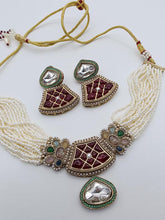 Multi Pearl Antique Polki Kundan Choker Necklace set, Indian jewelry, Pakistani necklace, Punjabi necklace, bridal, Indian wedding