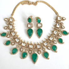 Emerald Doublet Victorian Moissanite Polki Kundan Necklace, Sabyasachi Designer, Bollywood, Indian Pakistani Jewelry for Wedding, bridal