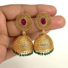 RubyGreen Classic Light weight Gold plated Polki Jhumka/stone Jhumka/Indian/Pakistani/Punjabi/Indian/Statement earring/Bridal/Indian wedding
