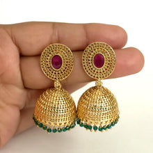 RubyGreen Classic Light weight Gold plated Polki Jhumka/stone Jhumka/Indian/Pakistani/Punjabi/Indian/Statement earring/Bridal/Indian wedding