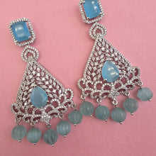 Aqua Blue American Diamond earrings/Indian Jewelry/Pakistani Jewelry/Bollywood Jewelry/CZ earrings/AD earring/Statement earring/Gift for her