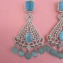 Aqua Blue American Diamond earrings/Indian Jewelry/Pakistani Jewelry/Bollywood Jewelry/CZ earrings/AD earring/Statement earring/Gift for her