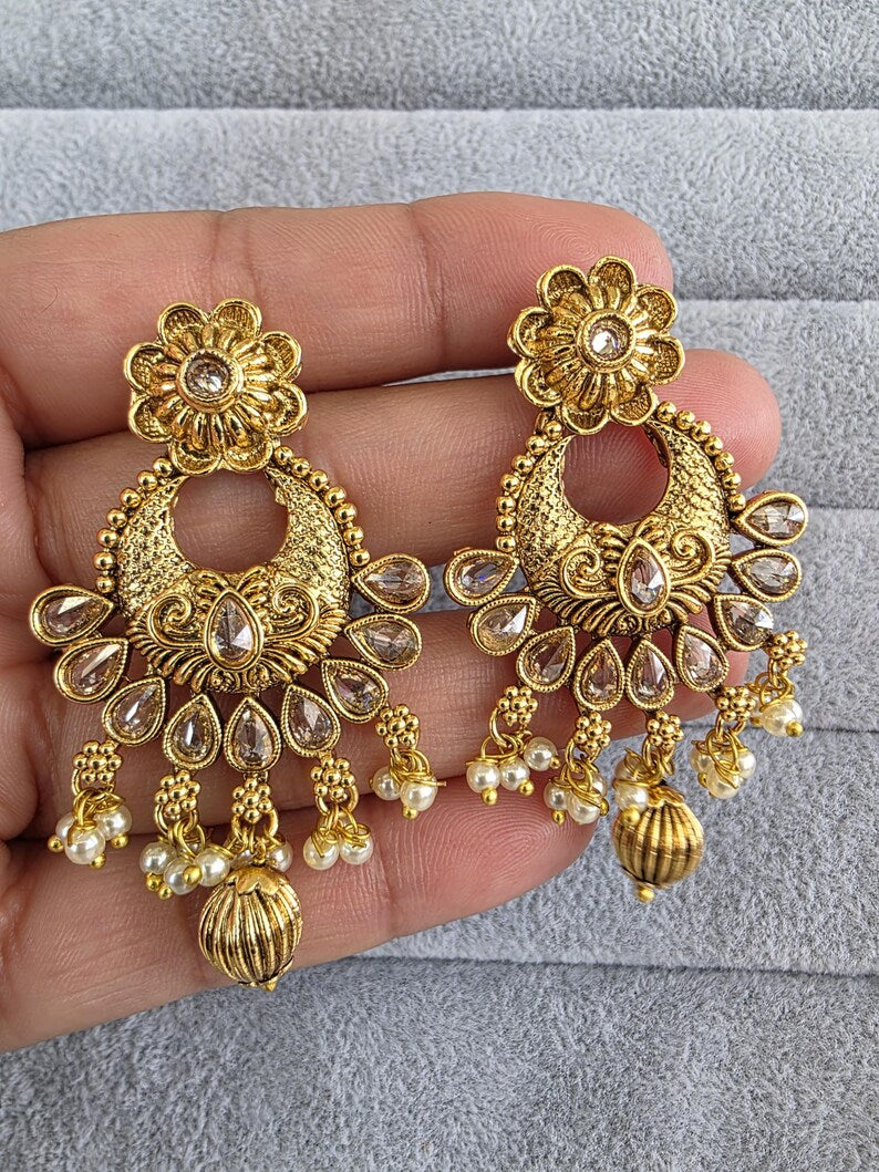 Antique Classic Earring With Gold Plating/South Indian jewelry/Temple Jewelry/Amrapali earrings/Indian earrings/gold earrings