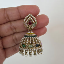Multi dull Gold plated Polki Jhumka/stone Jhumka/Indian Jewelry/Pakistani/Punjabi/Indian/Statement earring/Bridal earring/Indian wedding