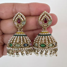 Multi dull Gold plated Polki Jhumka/stone Jhumka/Indian Jewelry/Pakistani/Punjabi/Indian/Statement earring/Bridal earring/Indian wedding