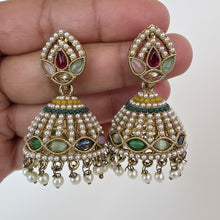 Multi dull Gold plated Polki Jhumka/stone Jhumka/Indian Jewelry/Pakistani/Punjabi/Indian/Statement earring/Bridal earring/Indian wedding