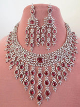 Ruby CZ diamond necklace, American Diamond wedding necklace, Cz jewelry, Indian, Pakistani, Punjabi wedding jewelry, Bridal necklace