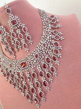 Ruby CZ diamond necklace, American Diamond wedding necklace, Cz jewelry, Indian, Pakistani, Punjabi wedding jewelry, Bridal necklace