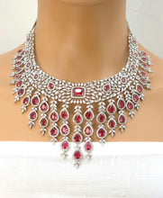 Ruby CZ diamond necklace, American Diamond wedding necklace, Cz jewelry, Indian, Pakistani, Punjabi wedding jewelry, Bridal necklace