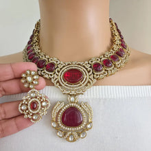 Ruby Victorian Moissanite polki Cz diamond Necklace, Indian Bridal Jewelry, Bollywood Sabyasachi Designer necklace, Pakistani Wedding