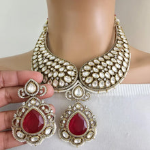 Ruby Victorian Moissanite polki Cz diamond Necklace, Indian Bridal Jewelry, Bollywood Sabyasachi Designer necklace, Pakistani Wedding