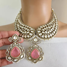 Pink Victorian Moissanite polki Cz diamond Necklace, Indian Bridal Jewelry, Bollywood Sabyasachi Designer necklace, Pakistani Wedding