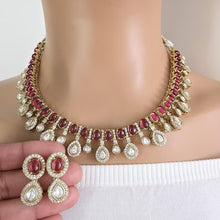 Ruby Victorian Moissanite polki Cz diamond Necklace, Indian Bridal Jewelry, Bollywood Sabyasachi Designer necklace, Pakistani Wedding