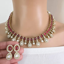 Ruby Victorian Moissanite polki Cz diamond Necklace, Indian Bridal Jewelry, Bollywood Sabyasachi Designer necklace, Pakistani Wedding