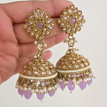 Lavender Antique Polki kundan Jhumka/stone Jhumka/Indian Jewelry/Pakistani /Punjabi Jewelry/Bridal earring/wedding collection