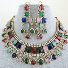 Multi Victorian Monalisa Cz diamond Necklace, Indian Bridal Jewelry, Bollywood Sabyasachi Designer necklace, Pakistani Wedding