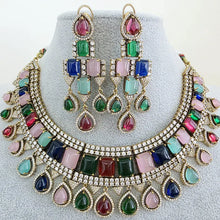 Multi Victorian Monalisa Cz diamond Necklace, Indian Bridal Jewelry, Bollywood Sabyasachi Designer necklace, Pakistani Wedding