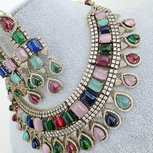Multi Victorian Monalisa Cz diamond Necklace, Indian Bridal Jewelry, Bollywood Sabyasachi Designer necklace, Pakistani Wedding