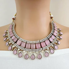 Pink Victorian Monalisa Cz diamond Necklace, Indian Bridal Jewelry, Bollywood Sabyasachi Designer necklace, Pakistani Wedding