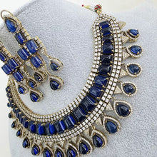Blue Victorian Monalisa Cz diamond Necklace, Indian Bridal Jewelry, Bollywood Sabyasachi Designer necklace, Pakistani Wedding