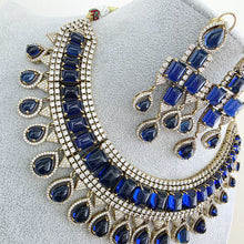 Blue Victorian Monalisa Cz diamond Necklace, Indian Bridal Jewelry, Bollywood Sabyasachi Designer necklace, Pakistani Wedding