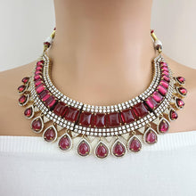 Ruby Victorian Monalisa Cz diamond Necklace, Indian Bridal Jewelry, Bollywood Sabyasachi Designer necklace, Pakistani Wedding