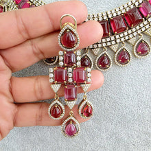 Ruby Victorian Monalisa Cz diamond Necklace, Indian Bridal Jewelry, Bollywood Sabyasachi Designer necklace, Pakistani Wedding