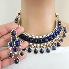 Blue Victorian Monalisa Cz diamond Necklace, Indian Bridal Jewelry, Bollywood Sabyasachi Designer necklace, Pakistani Wedding
